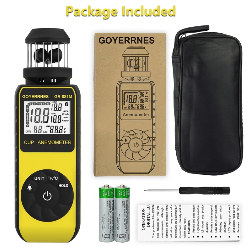 Digital Anemometer Handheld with Wind Cup Anemometer GR-881M Portable Speed
