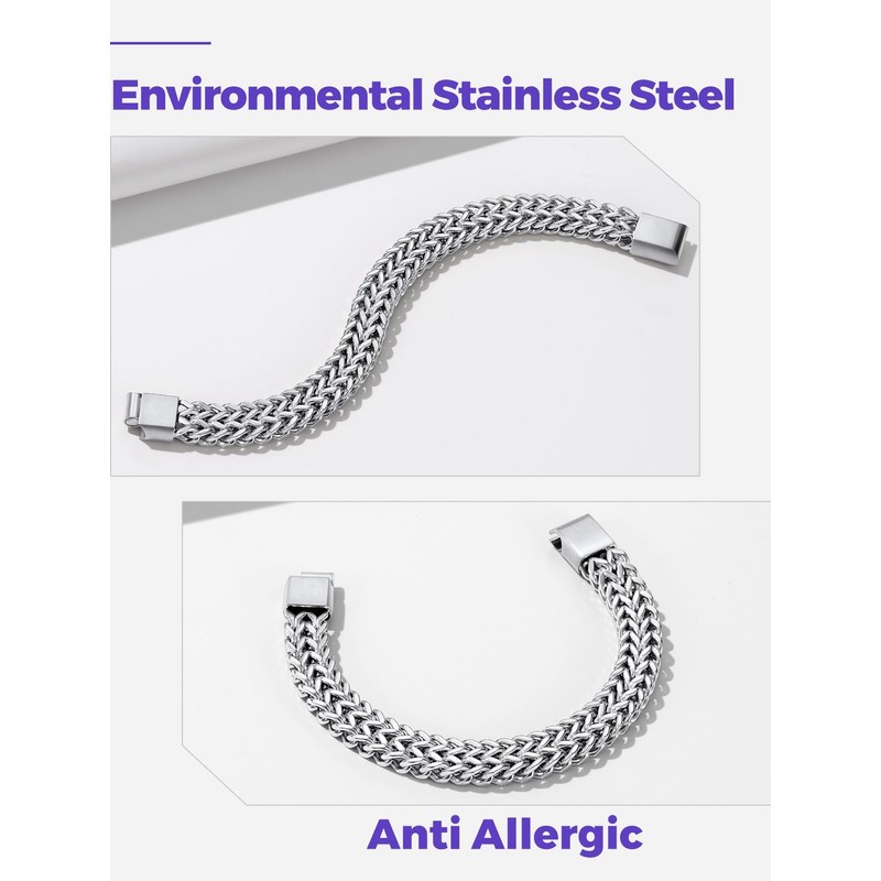 Richsteel Stainless Steel 12MM Franco Chain Bracelet for Men Punk