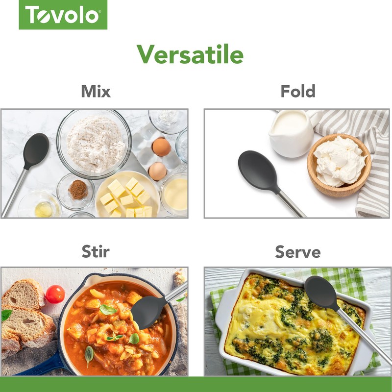Tovolo Silicone Mixing Spoon With Stainless Steel Handle, Scratch-Resistant &