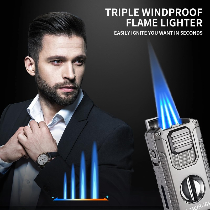 MEIRUBY 5-in-1 Butane Torch Lighter, Refillable Jet Flame Cigar Lighter