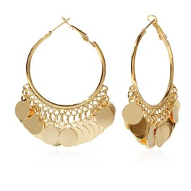 Bohemian Chandelier Tassel Sequins Dangle Drop Earrings Gold Filigree Earrings Coin Disc Hoop Earrings for Women Statement Jewelry-short hoop
