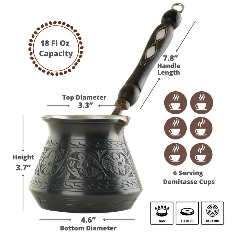 BCS 18 Oz X-Large Copper Turkish Greek Arabic Coffee Pot