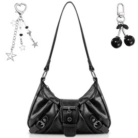 Abbylike Y2k Purse for Women Vintage Shoulder Bag with Goth Chains Buckle Punk Purse Clutch Handbag Bags for Y2k Girl Gift(Black)