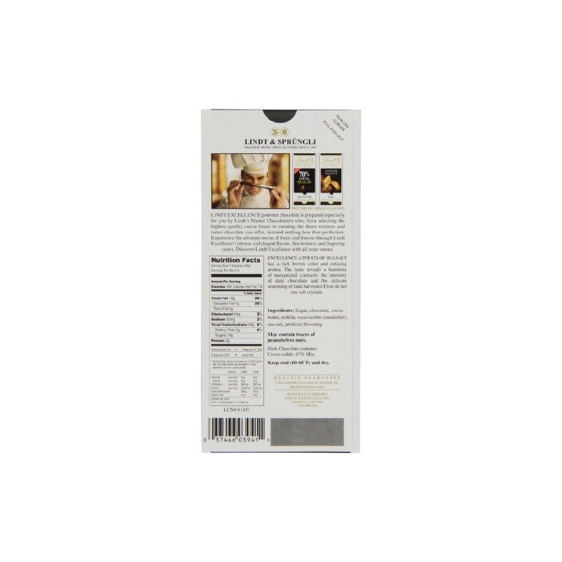 Lindt Excellence A Touch of Sea Salt Dark Chocolate Bar,