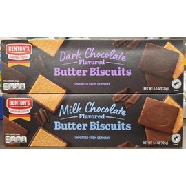 Bentons Dark & Milk Chocolate Flavored Butter Biscuits 4.4oz 125g (Two Boxes)