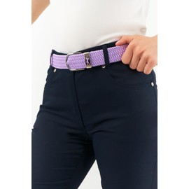 Surprizeshop Super Stretch Woven Webbing Belt | Hand Enamelled Lady Golfer Detailing On Buckle | Womens Golf Belt | ONE SIZE FITS MOST UK 8-16 | Reinforced PU Tip (Lilac)