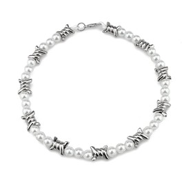 Punk - Cadena de eslabones de metal con espinas de alambre de púas gruesas, ajustable, collar de seguridad, candado de llama, collar de roca hiphop, joyería para mujeres y hombres, Metal, Metal