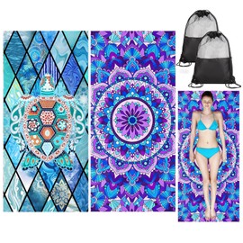 Defresit 2 Pack Microfibre Beach Towels for Adults Women Men Extra Large Lightweight Quick Dry Sand Free Travel Towel for Swim Sports with Mesh Bag 180×90cm