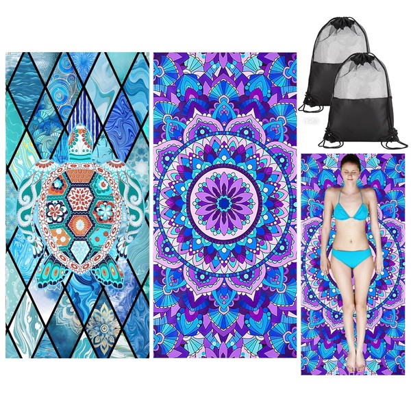 Defresit 2 Pack Microfibre Beach Towels for Adults Women Men