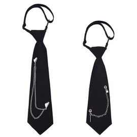 PLIGREAT 2 Pcs Black Ties for Women Men, Adjustable Ties with Metal Chains Punk Chain Neckties for Uniform Shirt School Cosplay Prom Accessory