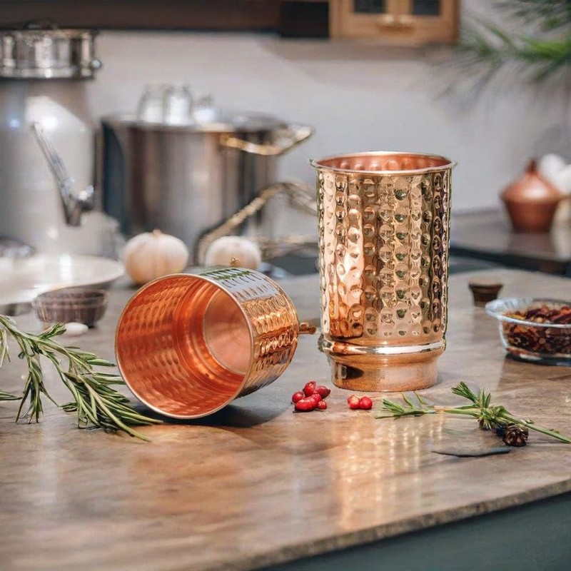 2activelive-Immunity Booster Copper Tumbler Set of 2, Hammered Pure Copper