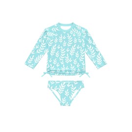 weVSwe Swimsuit Toddler Girl UPF 50+ Two Pieces Long Sleeve Swimwear Girls Bathing Suits Sun Protection Rash Guard Set Blue Leaves 2 Years