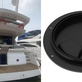 Briny River 1 x black 5 inch boat inspection hatch cover, round deck hatch cap with removable cover plate, pre-drilled holes for marine boat, yacht, motorhome