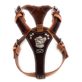 Two Tone Leather Dog Harness with Staffordshire Bullterrier Head Motif & Knot