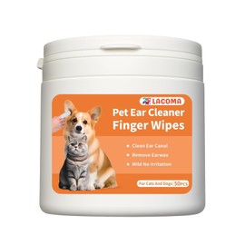 LACOMA Pet Ear Cleaner Finger Wipes, 50 Count, Mild No-Irritation Formula for Cats and Dogs, 8x9 cm, Pearl Cotton Material