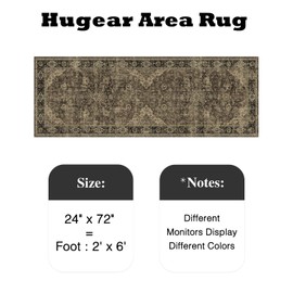 HUGEAR 2x6 Runner Rug Hallway Machine Washable Retro Brown Vintage Floral Low Pile Carpet Distressed Long Throw Rug Bedroom Office Bathroom Kitchen Laundry Non Slip Soft Lightweight