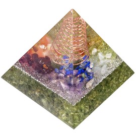 mookaitedecor Natural Peridot Chakra Crystal Pyramid Aesthetic Room Desk Decor, 5cm Small Copper Resin Colourful Quartz Stone Pyramid Spiritual Chakra Crystal Gift for Reiki Chakra Balancing