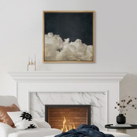 SIGNFORD Framed Canvas Print Wall Art Dramatic Cloudscape Vintage Sky and Clouds Illustrations Rustic Colorful for Living Room, Bedroom, Office - 16"x16" Natural