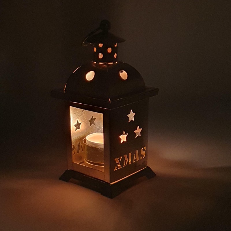 2 Decorative Lanterns Gold Metal with Stars Xmas Christmas Advent