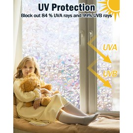 Lovepea Rainbow Window Privacy Film with Installation Tools, 3D Decorative, Stained Glass Decals, Removable, Peep-Proof, Static Cling, Heat Control, UV Protection (17.5 x 78.7 Inch)