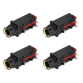 sourcing map 4pcs 1/4" 6.35mm Stereo Audio Jack, 50V 3 Pin Female Gold Plated PCB Mount Jack Video Connectors Stereo Headphone Socket for Headphone, Speaker, Car Audio, 35x17x14mm