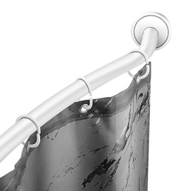 Adjustable White Curved Shower Curtain Rod, 42-72 Inches Shower Curtain Rod for Bathroom and Bathtub, Extra Space Rustproof Expandable Stainless Steel Shower Rod Wall Mounted, Need to Drill