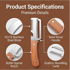 2Pcs Multifunctional Vegetable Peeler with Wooden Handle – 2026 Upgrade Odorless Stainless Steel Peeler, 2-in-1 & 3-in-1 Kitchen Gadget with Scallion
