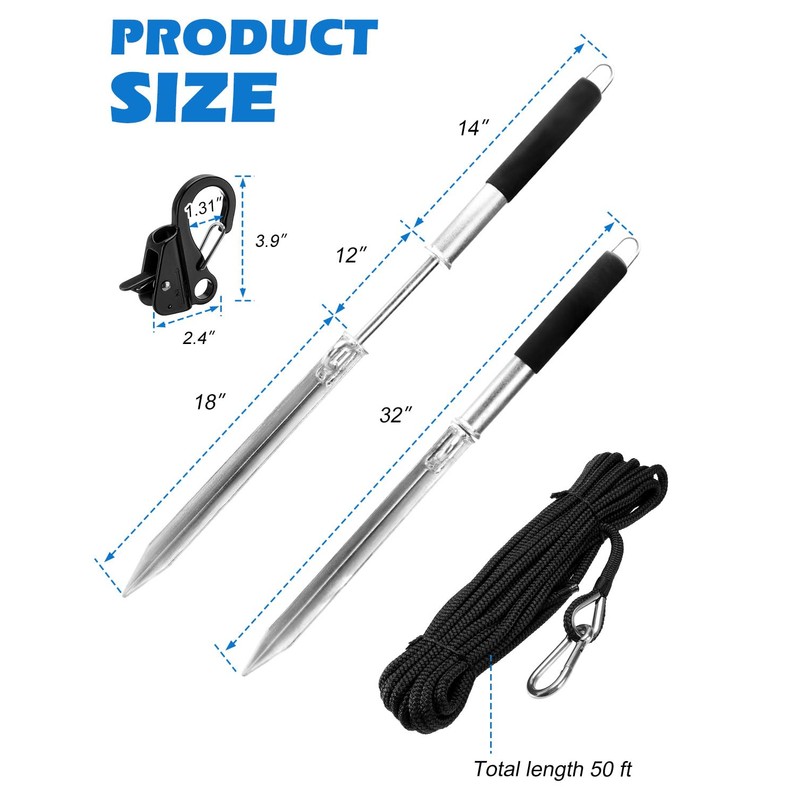Venussar 32'' Sand Spike Boat Anchor Pole, with Stainless Steel