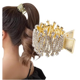 Herbeluemily Hair Claw Clip, Rhinestone Bijou Pony Holder, Hair Clip, Hair Ornament, Formal, Gold B
