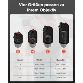 POLAM-FOTO Objektivtasche Set aus Neopren Objektivbeutel für Kamera Objektiv in 4 Größen, Multi Pack Objektivtaschen für Canon, Nikon, Tamron, Sigma, Pentax, Objektive, Schwarz/Rot