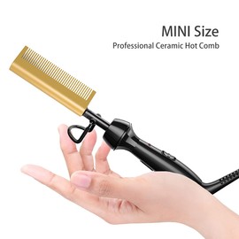 Dan Technology Mini Pressing Comb, Dual Voltage Travel & Home Hair Straightener for Natural Black Wigs and Hair