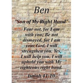 Ben "Son of My Right Hand" Keepsake Name Meaning Card with Bible Verse
