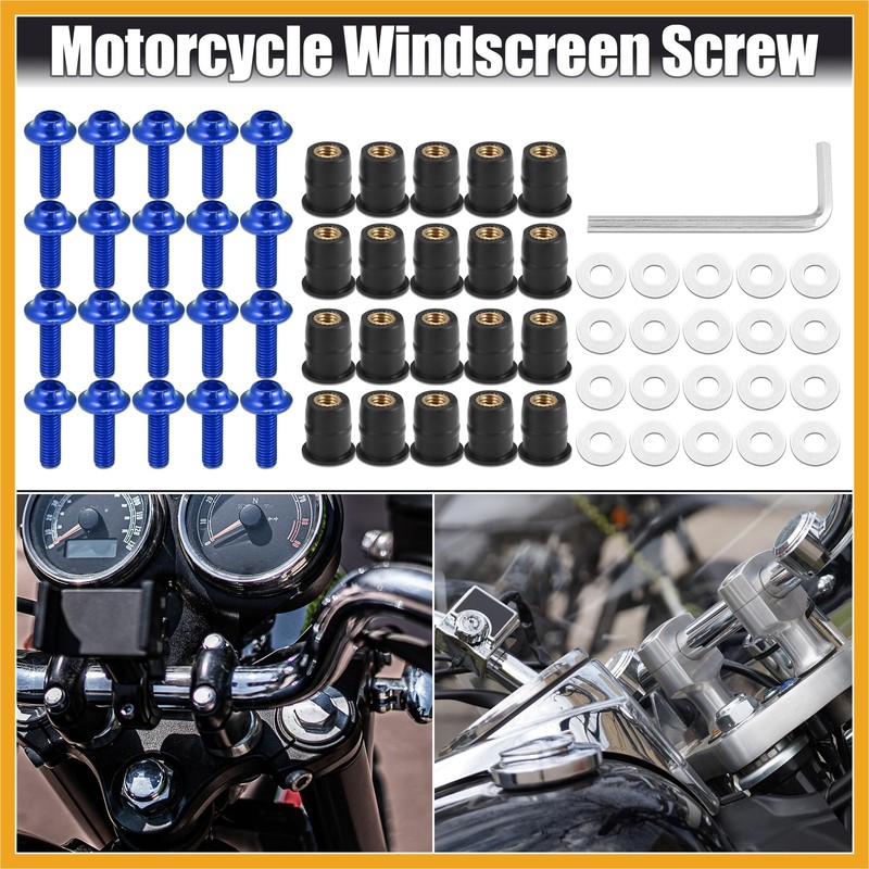 Partuto 20pcs M5 Motorcycle Windscreen Screw Fairing Windscreen Bolt Blue