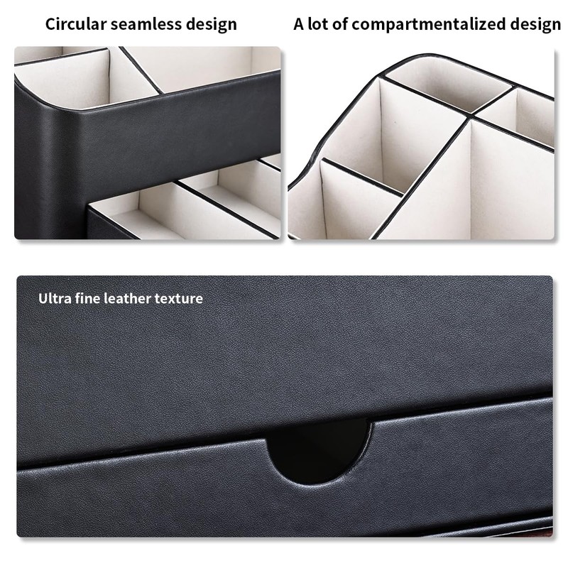 KINGFOM Leather Makeup Organizer with Drawer, Cosmetic Storage for Dresser