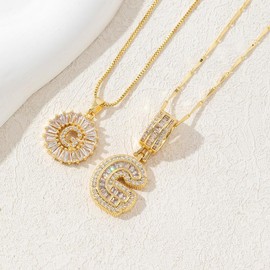 Alphabet Pendant Full Diamond Rock Candy 26 Letters Necklace for Women Copper Inlaid Zircon Plated Real Gold Round Flower Alphabet Set cadena mujer:_G_Gold