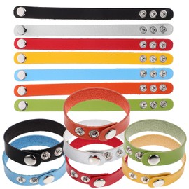 14Pcs Plain Leather Bracelets, PU Leather Adjustable Wristband Blank Leather Snap Bracelets for Men Women DIY Jewelry Making 7 Colors