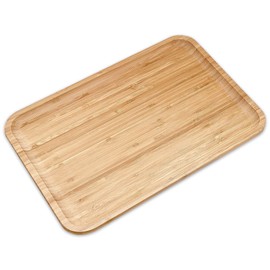 Bam&Boo Bamboo Serving Tray Natural Minimalist Rectangular (14.1” x 9.4" x 0.8") Coffee, Tea, Food, Drinks, Storage, Decor for Home, Kitchen, Bathroom