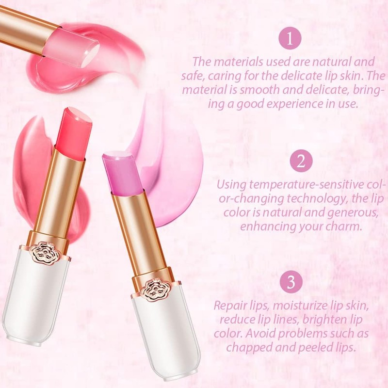3 Pieces Lip Balm, Clear Colour Temperature Changing Lipstick Set,