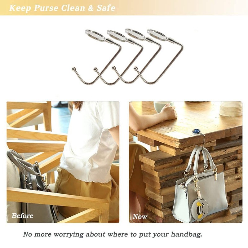 Kimuwote 8 Pack Purse Hook Hanger, Metal Hook Long Handbag