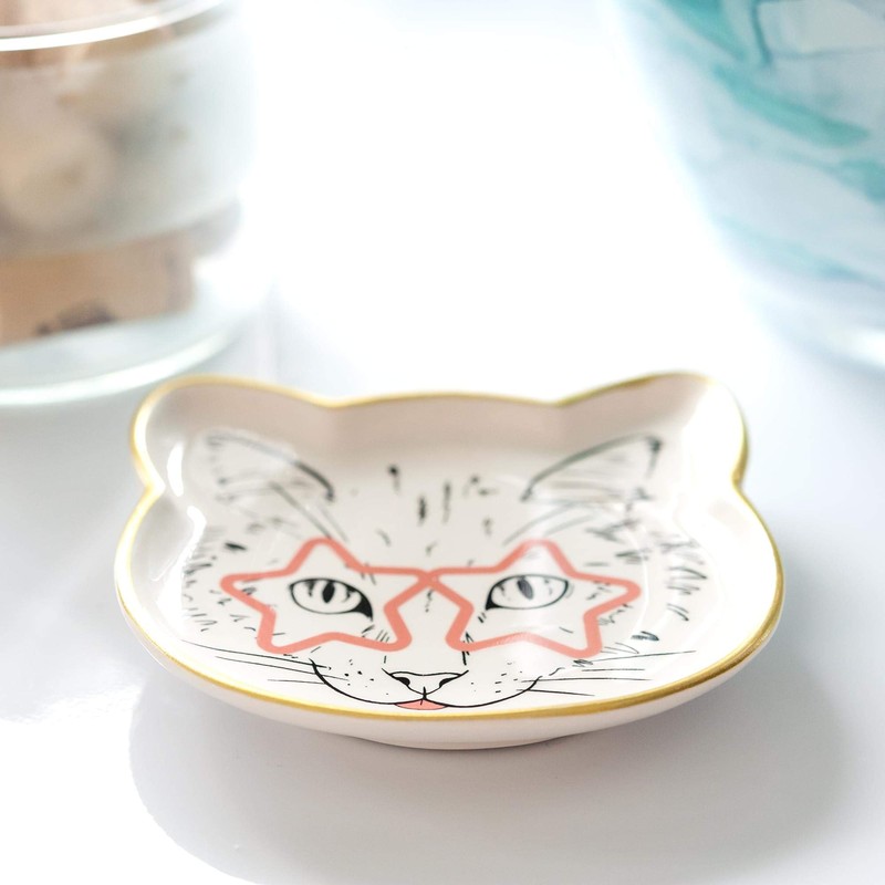 Cat Dish Plate | Small Ceramic Catchall Dish for Treats,