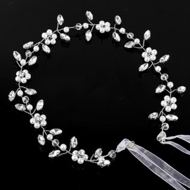 Crystal Pearl Flower Headband, Subtlety Bridal Headdress Wedding Bride Headband Baptism Headpiece Flower Women Headpiece Crystal Pearl Hair Accessories for Women (Silver)