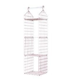 Hanging Closet Organizer 3 Tier Pink Storage Shelf Minimalist Grid Plastic Cloth Shelf for Bedroom Dormitory Apartment