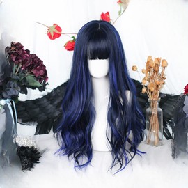 osseoca Wavy Long Black White Synthetic Hair Lifelike Daily Sweet Lolita Japanese Hot Princess Cosplay Party Natural Female Wigs with Bangs (7)