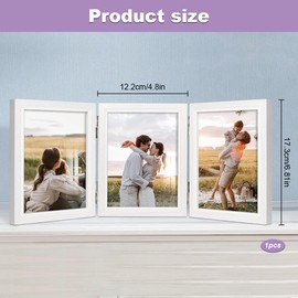 Trifold Photo Frame, 6x4 inches 3 Photos Collage Frame Hinged Triple Foldable Frames with Acrylic Plate for Wedding Family Tabletop Desk Display(White)