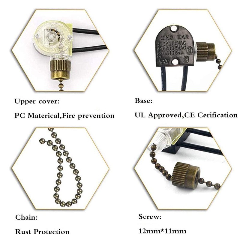 Akahttbn Ceiling Fan Switch Zing Ear ZE-109,Two-Wire On-Off Light Switch