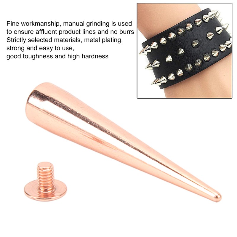 5 Pcs Punk Cone Spikes Studs Rose Gold Metal Long
