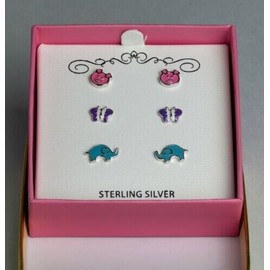 Macy's Macys Children's 3Pc Set Stud Earrings Sterling Silver Animals theme OG 80$