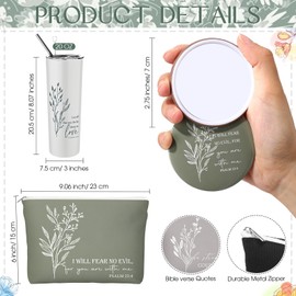 Fumete 6 Sets Christian Bible Gifts for Women 20 oz Bible Verse Cups with Lid and Straw, Christian Tumblers with Cosmetic Bags and Compact Mirrors Appreciation Gifts for Pastor, Skinny Tumbler