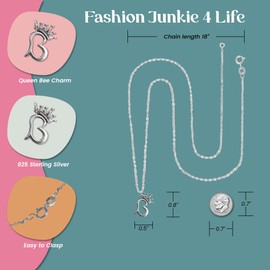 FashionJunkie4Life Bee Pendant Necklaces for Women and Teen Girls, Sterling Silver, Cubic Zirconia