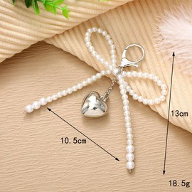 WJR Pearl Bow Bead Keychain Charm Elegant Bowknot Keyring Cute Bag Car Pruse Accessories-pearl heart